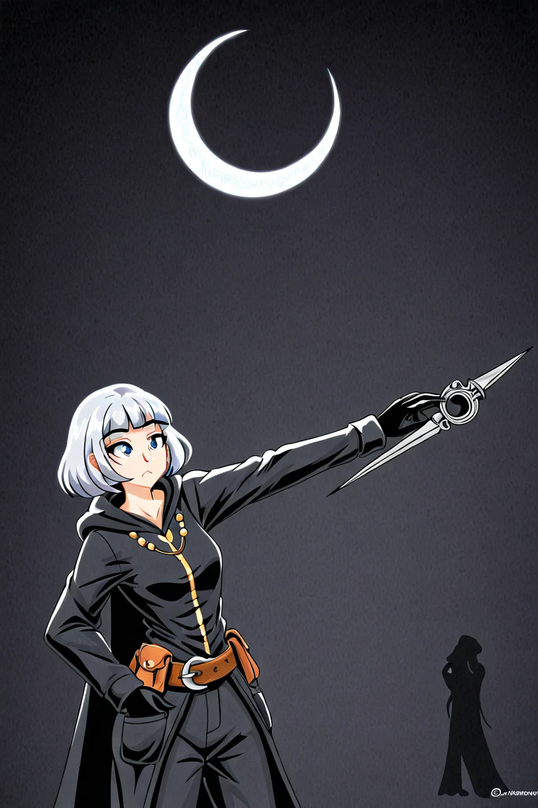 (masterpiece, best quality:1.1), thief (dq3), 1girl, solo, short hair, white hair, blue eyes, medium breasts, pink gloves, jewelry, pearl necklace, earrings, belt, sword, yellow breastplate, black bodysuit, bag, (coin, sword on hip:1.2), (dutch angle, dynamic pose, from behind:1.3), (blue skies, nature:1.2)