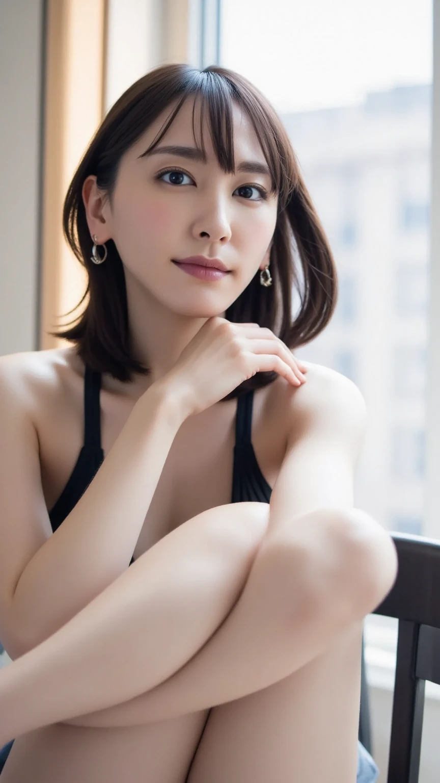 (1 woman:1.99)、(Wide forehead、Very short hair、Very small amount of hair、Forehead、Fuji frame:1.1)、Sunburn、17 years old、Naughty、Happy expression、満面のsmile、Weakness、love、I feel very comfortable alone、(Summer Course: 1.5),((Very sleepy、Improves skin texture,smile、Narrow eyes、Very weak eyesight、Very weak eyeliner、Eyes slightly closed、I know the shape of your head、Oval Face))、(slicked back hair:1.25)、Photographic, Raw photo, Mastepiece, Highly detailed photos, Digital SLR, Photo-realistic 1.4, Super hello nothing, Best Quality,(Elbows on the desk、tilting your head、whole body:1.7)