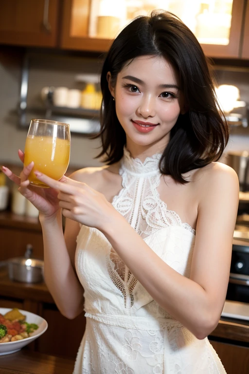 (8K, Ultra high res:1.1) Nguyen, a Vietnamese woman in her 20s, celebrates a festive lantern festival. She wears a traditional áo tứ thân with intricate patterns, symbolizing good luck and prosperity. Nguyen's captivating brown eyes, flawless complexion, and long black hair are highlighted in the high-resolution image. The vibrant lanterns, traditional music, and joyful atmosphere of the festival add to the festive ambiance, creating a visually stunning representation of Nguyen's Vietnamese cultural traditions and celebrations. cleavage, small breasts