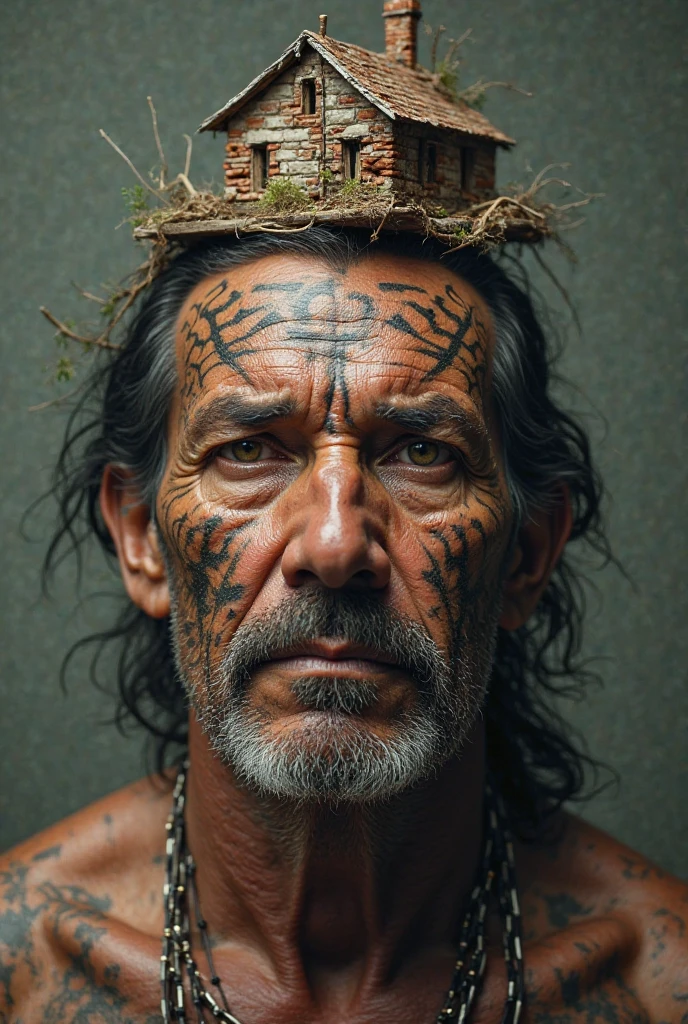Photo of the 60-year-old fit male masterpiece Native American shaman, corpo inteiro, tatuagem, detalhe intrincado, super-realista, hiper detalhe, textura da pele, bronzeado, arrepios, pele brilhante, foto, fotorrealista, 8K, alto detalhe