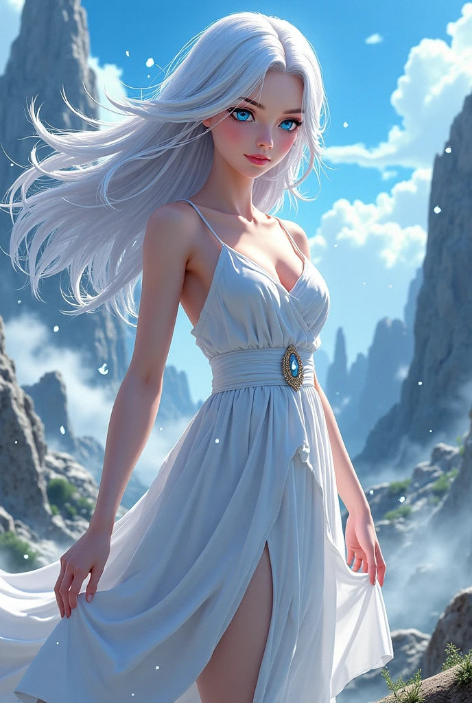 "Masterpiece in the war scenario: best quality, beautiful and delicate illustration, dynamic pose and interesting angle in a floating scene. The girl with silver hair, blue eyes, wearing white warrior clothing and ribbon around her neck, around her many drops of water in twilight scenes with clouds, in a watercolor style." --auto --s2