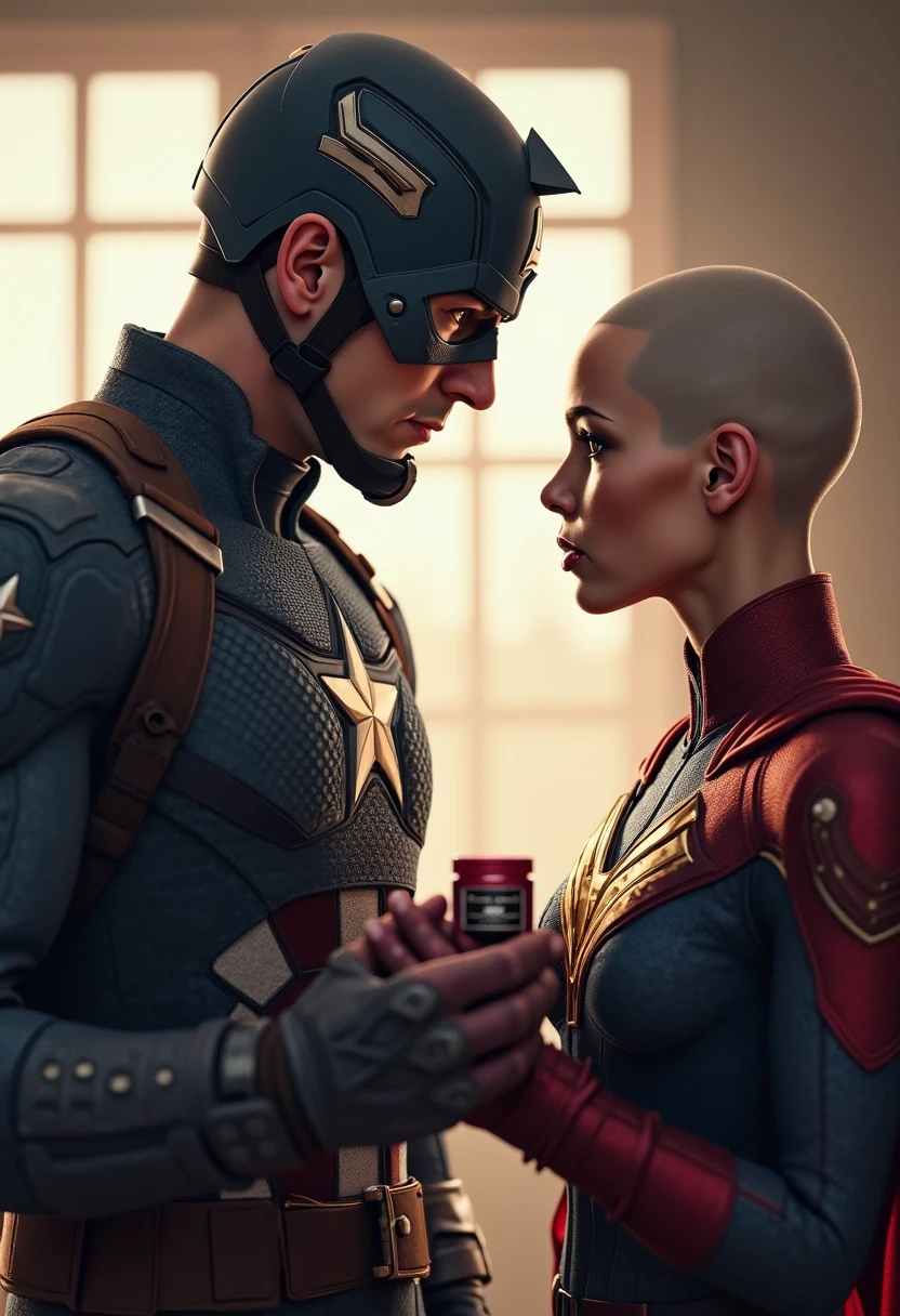 a man and woman standing next to each other in space, , tony stark and asian nymph bald goddess,, man and woman in love, galaxy colored, skin : tjalf sparnaay, the lovers, portrait of cyborg, stony, inspired by Kanō Takanobu