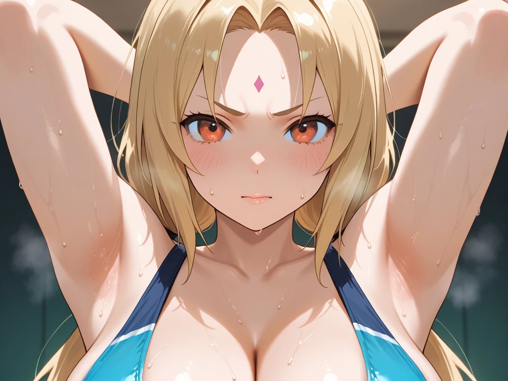 T5UN4D3, Marcas,Tsunade, (( micro bikini, sexy, de costas))、8k, 1girl em, solo,clivagem da mama,(obra prima:1.4),(Qualidade de imagem superior:1.4),(Pele brilhante),Tsunade_senju、um sorriso、Coxas grandes、bunda grande, all fours,