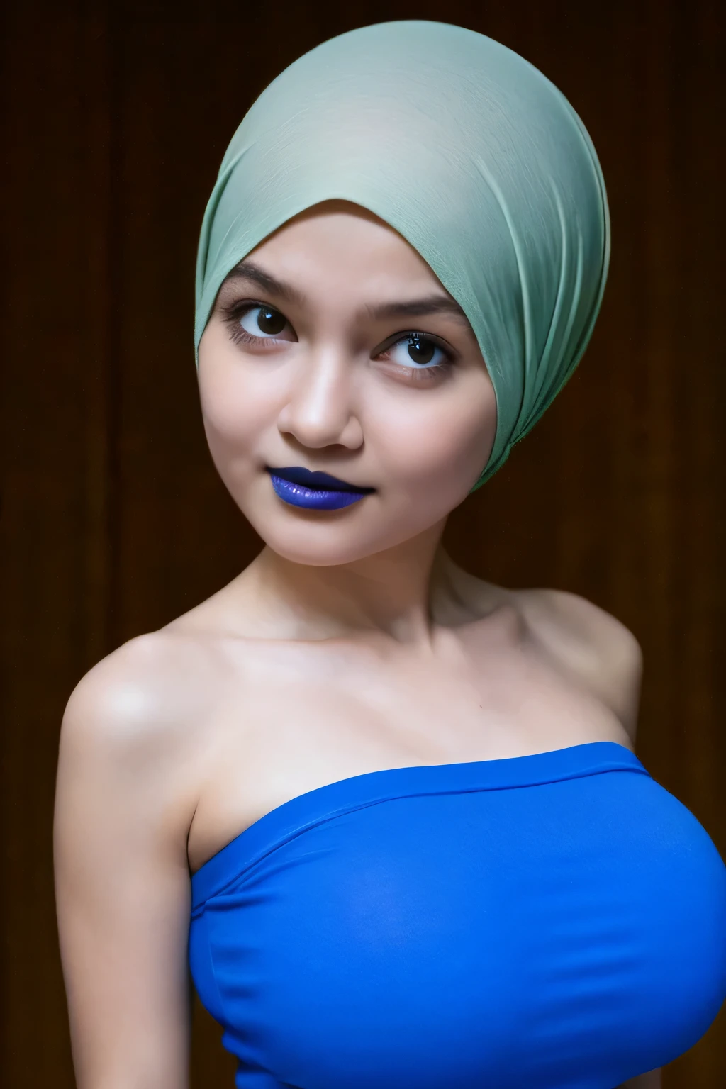 HELLO KITTY, green fluorescence Strapless Jumbo (Fatty), adorable, (1 girl), (face to face), , baby face, happy, half body portrait, (face details: 1), (eye details: 1), ((big breasts Solid:1.54)). wearing translucent (transparent) transparency (soft short t-shirt cropped) , hijab, .. Cute posed. proportional body. Ultra High Res. realistic: 1.4, UHD, view from side seductive pose, (viddinillah:1.3), (Dark Blue Lipstick:1.2), (sad face expressions:1.3) LITTLE SMALL GIRLS, LITTLE SMALL GIRLS, LITTLE SMALL GIRLS,