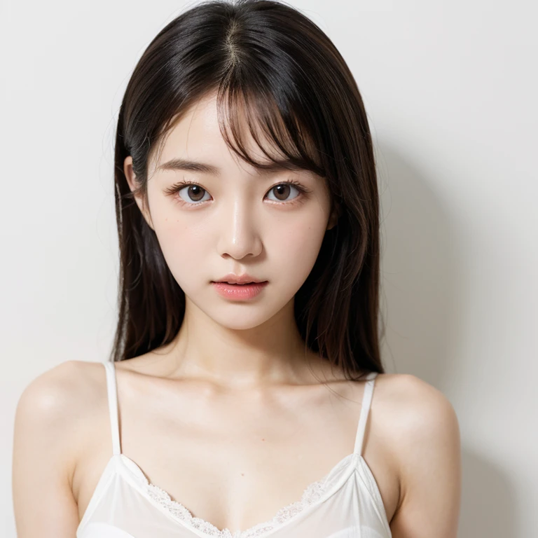 A fifty-something Asian woman taking a photo wearing a white bra top, gorgeous young japanese women, beautiful young japanese female, Young and adorable Japanese face, beautiful south japanese women, Extremely cute Japanese girls, Jaeyoung Nam, Portrait of a female idol in Japan, Choi Hong-hwa, Symmetrical Japanese faces, The most beautiful Japanese women, Short Hair, Lee Ji-eun, Lee Ji-eun