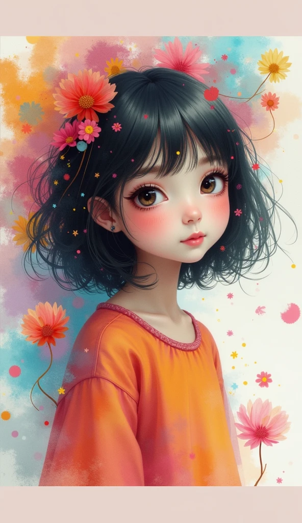 Agnes Cecile's 4-year-old girl from Eastern Asia,Luminous design,pastelcolor,Ink drops,Autumn lights