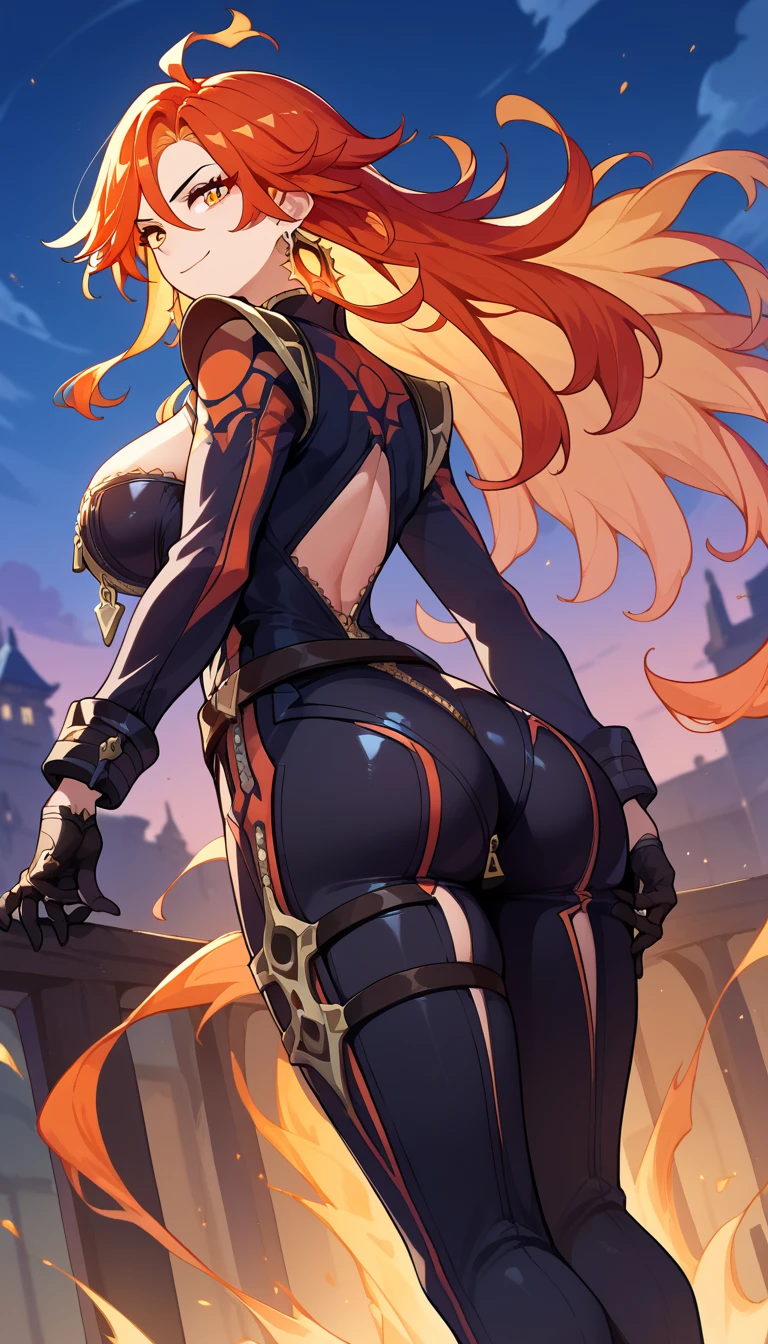 Mesa, Best Quality, high resolution, Alone, 1 girl, whole body, The description of Girls, detail hands, detail fingers, face detail, Beautiful face, leg detail, too detailed art, fine details, huge breasts, huge ass, vapor, sweat, bob cut, wavy fur, Red hair, Alone, mqmf, SMILE, armor, City, orgasm