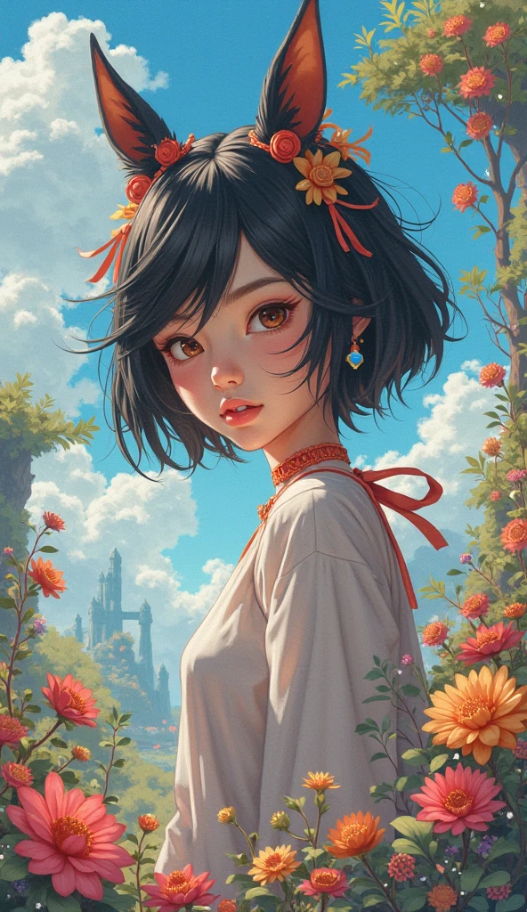 best quality, masterpiece, super high resolution, girl, hand drawn illustration style, shoulder, in the sun, understated, cold light, short hair, 8k, colorful, --auto --s2