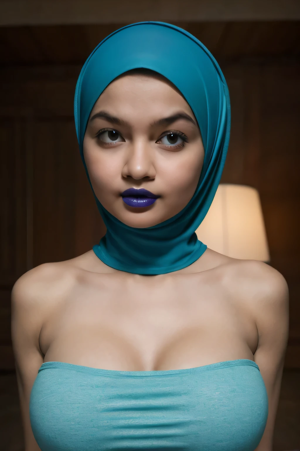 HELLO KITTY, green fluorescence Strapless Jumbo (Fatty), adorable, (1 girl), (face to face), , baby face, sad, half body portrait, (face details: 1), (eye details: 1), ((big breasts Solid:1.54)). wearing translucent (transparent) transparency (soft short t-shirt cropped) , hijab, .. Cute posed. proportional body. Ultra High Res. realistic: 1.4, UHD, view from side seductive pose, (viddinillah:1.3), (Dark Blue Lipstick:1.2), (sad face expressions:1.3) LITTLE SMALL GIRLS, LITTLE SMALL GIRLS, LITTLE SMALL GIRLS,