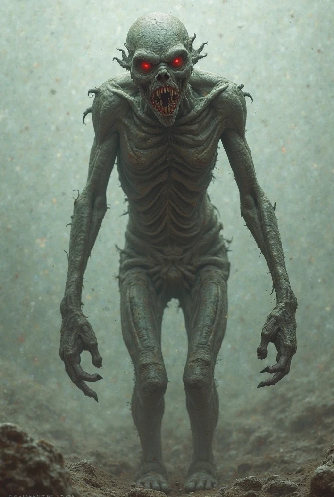 horror, monochrome,
Monster, waist-high view, a humanoid creature, bald head