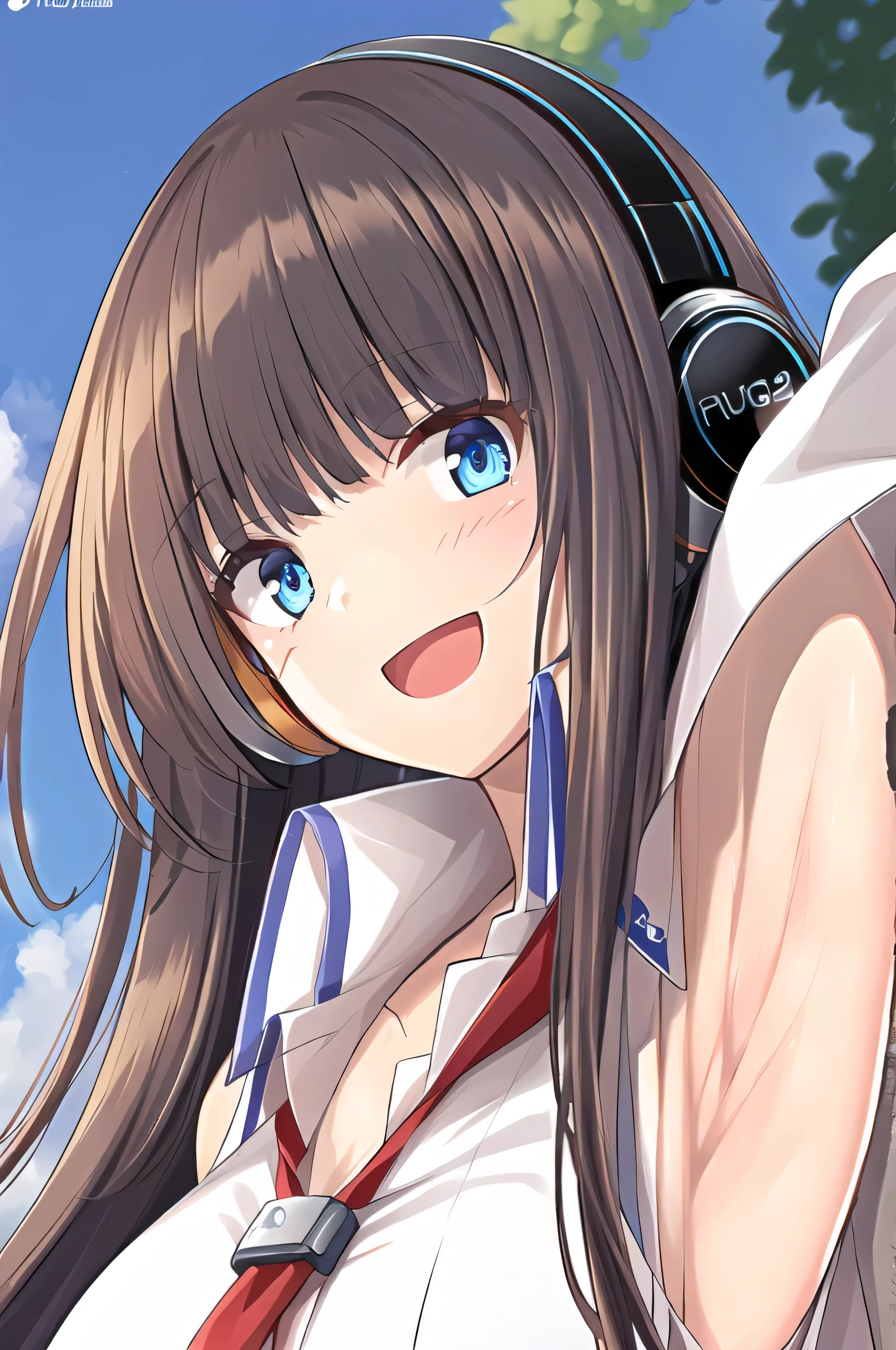 (love happy orgasm face, NSFW, topless bare small middle boobies, uncensored bare spread pussy:1.6),(cyborg girl, mecha girl, corporate logotype, headphone:2),16 years old、brown haired、beautiful eyes、real looking skin、high school girl、sailor suit、、(8k、masterpiece)、(realistic、Photoreal)、highest quality、very detailed、super detailed、beautiful woman、cute、Japanese、Idol、laughter、close-up portrait、healthy face