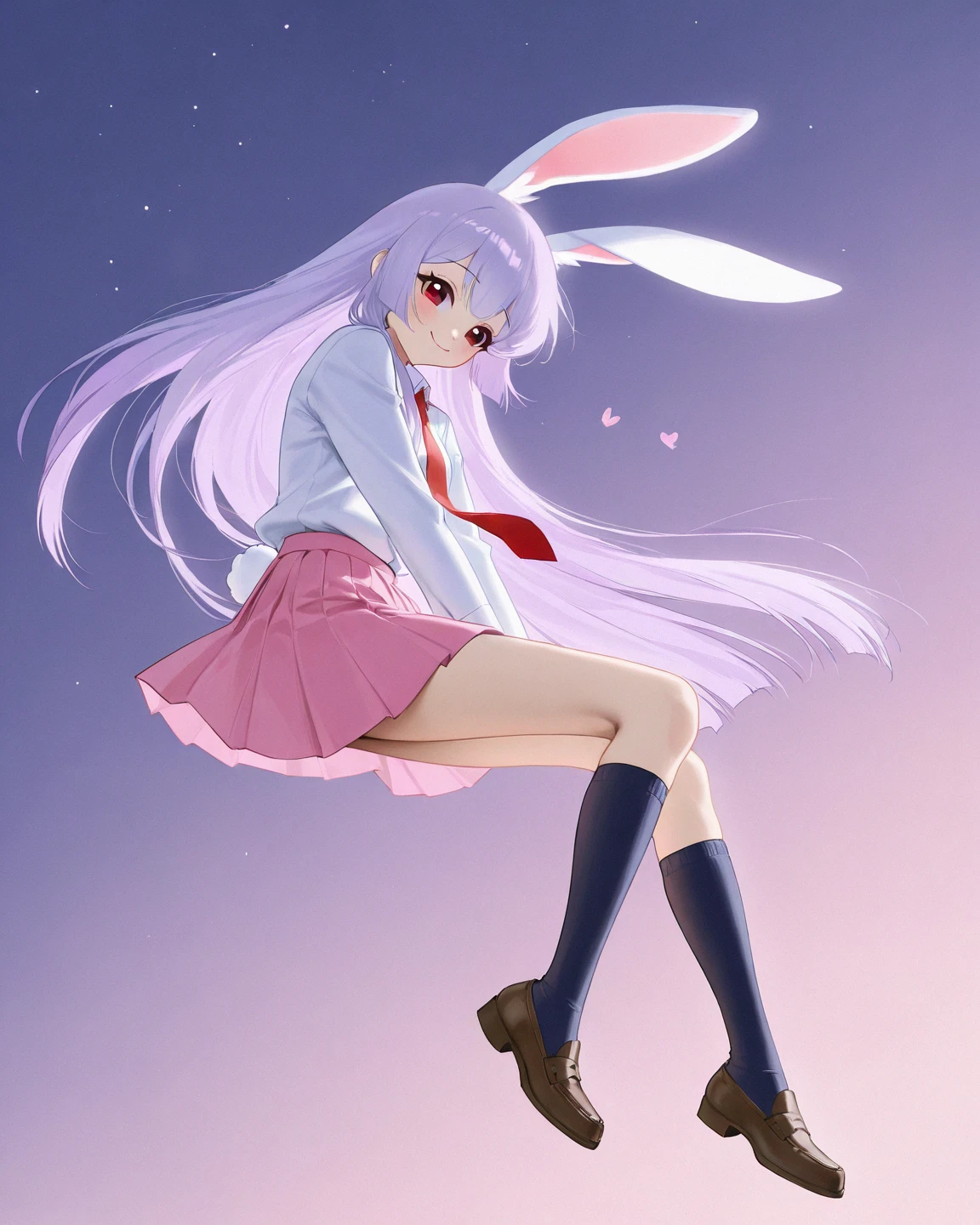 (best quality,4K,8k,high resolution,masterpiece:1.2),Super detailed,(actual,photoactual,photo-actual:1.37),Japanese cartoons,,twin,white hair,stockings,mature women,There are stars in the eyes, Messy and flowing hair, Colored inner hair, Starry sky dots hair, depth of field, girl with white hair,bunny ears,Blushing shyly,red eyes,Uniforms,Beautiful and delicate eyes,Beautiful and delicate lips,long eyelashes,soft pink blush,An innocent expression,a happy expression,Pink and white striped tie,Plaid skirt,White knee socks,black shoes,Sakura background,bright colors,sunlight through the trees,peaceful atmosphere