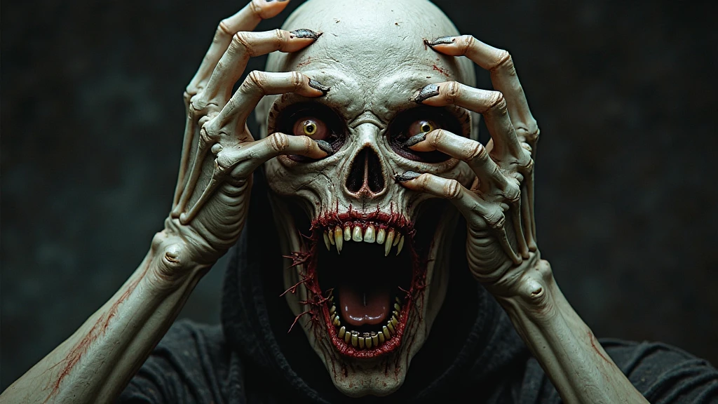Make a skull head, She is tied to wires and her mouth is open