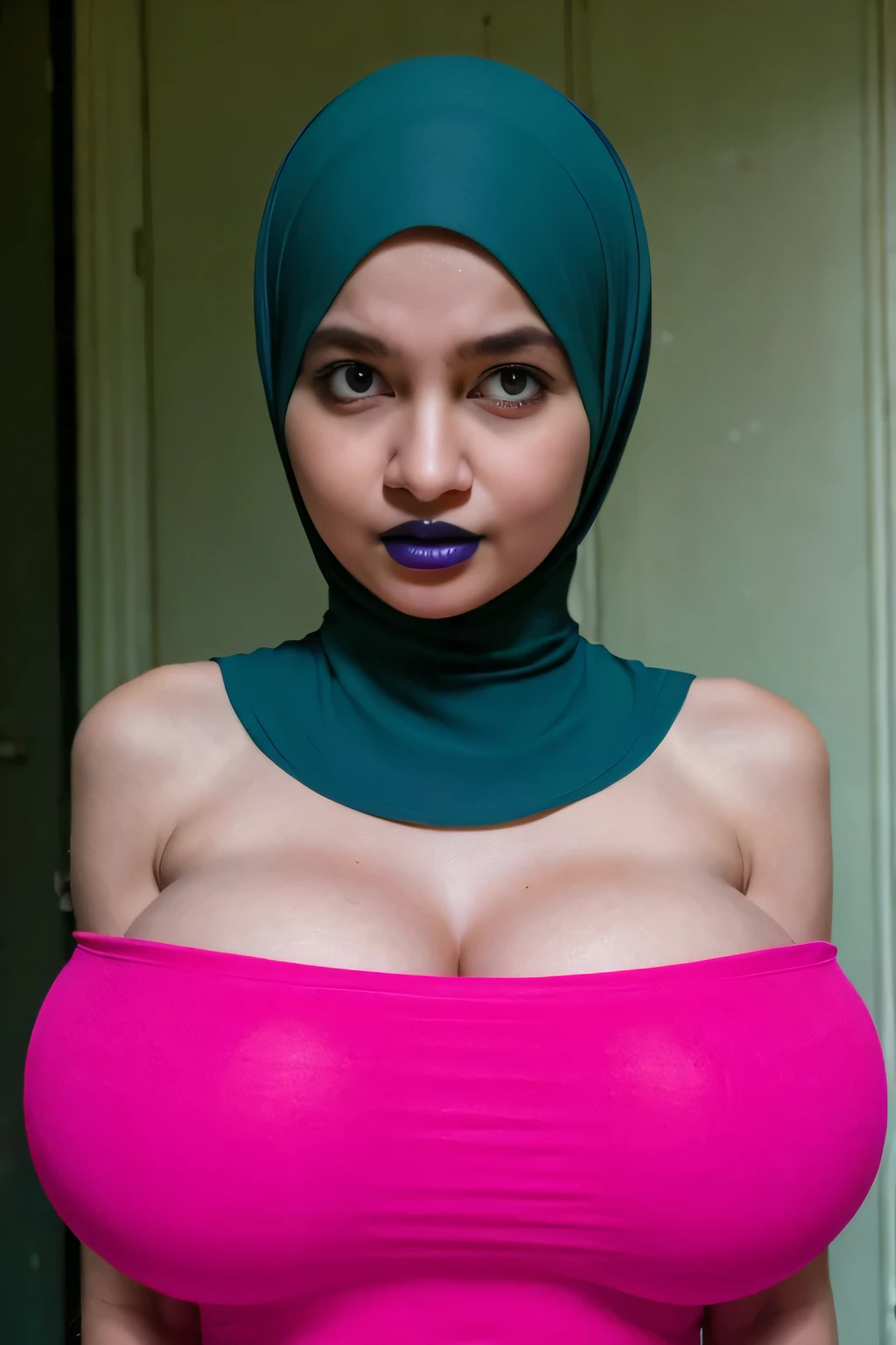 Sunglasses, ((SHORT HIJAB)), ((Gigantic tits:1.5)), (dynamic photograph of a 58 year old Indonesian woman), (slim top, cotton panties), (straight non curly hair), (highly detailed face:1.4), (vascular muscles and abs:1.3), (background inside light, bright, private gym:1.1), (8k, uhd, dslr, high quality, cinematic lighting, bokeh), (dramatic, award winning photography, incredible masterpiece:1.3), (((sexy sultry stare at camera:0.8))), ((she is ready to dominate you:0.5)), ((beautiful feminine face)), add_detail:1, (((wearing yellow fluorescence sleeping lingerie))),