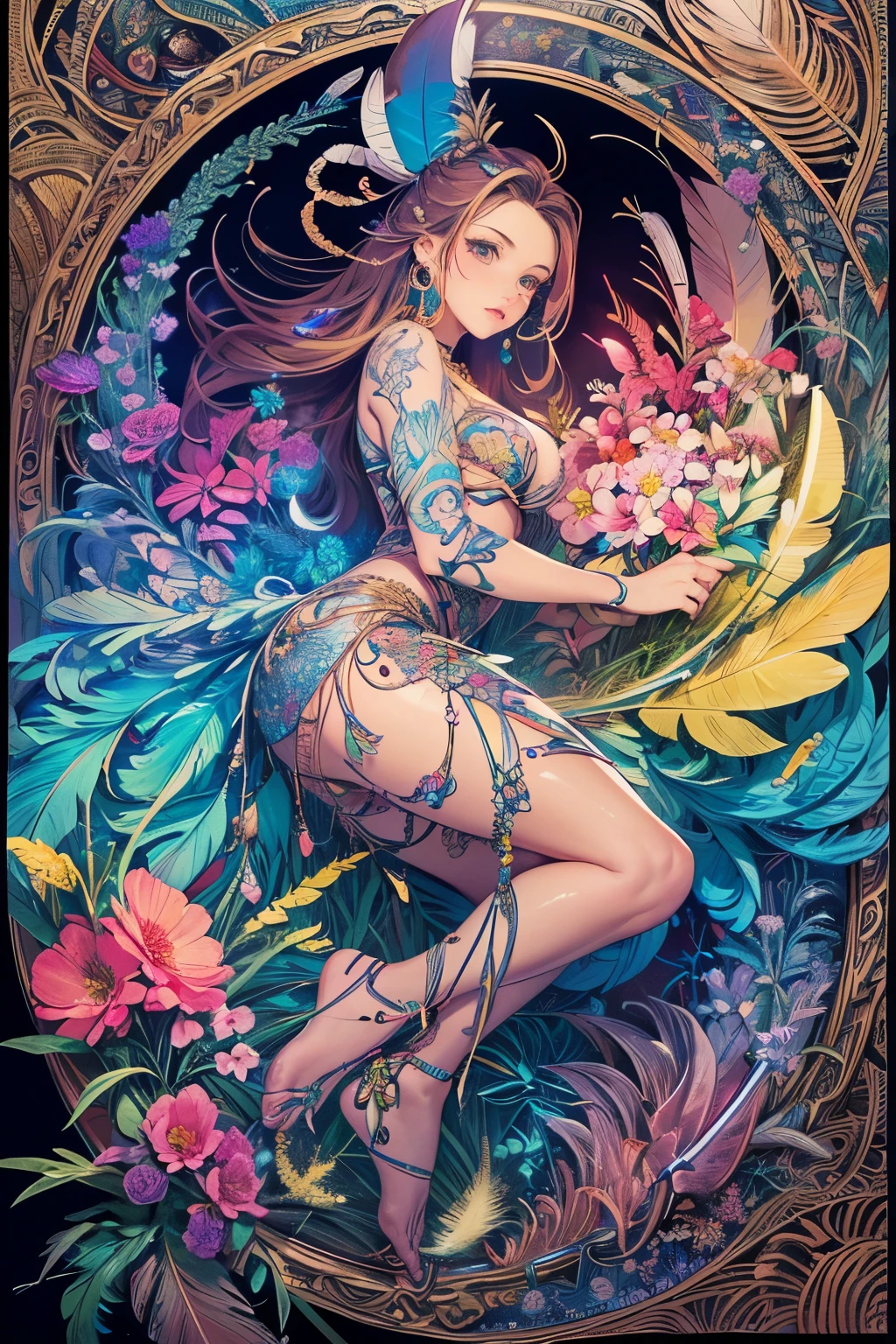 Create a beautiful tree, tree woman With the torso with a feminine silhouette. a perfect body With green leaves. digital drawing, perfect face, glowing skin, 8k concept art portrait, dynamic lighting, super detail, detailed image, fractal complex background, alcohol ink drawing.beautiful woman, a woman with black and platinum and gold hair, with a colorful outfit and a black background with paint splatters, by Hirohiko Araki, Official Art, Unity 8K Wallpaper, Ultra Detailed, Masterpiece, Best Quality, (Zenredar, mandala, tangle, tangle), 1 beautiful Caucasian haired girl platinum and black and gold, Dynamic Angle, The Most Beautiful Form of Chaos, elegant, bright colors, romanticism, By James Jean, Gerhard Richter, Takato Yamamoto, Ashley Wood, atmospheric, ecstasy of musical notes, transmission of visible musical notes, Style Wtrcolor, wind blown, Masterpiece, Beautiful, ((watercolor)), Paint splatters, Intricate details. [drip: 0.7], Trending on Artstation, Rachel Walker, Style-Painting-1900, A beautiful nude woman completely covered in paint floating in a pool, beautiful lighting, beautiful large detailed eyes, Nirvana, relaxed, paint drips, Spirals of Paint, Paint Splatter, (Beautiful Swirls of Paint Swirls), by Jeremy Mann, By Sandra Chevrier, vivid contrasting colors, chromatic aberration, black background, Best Quality, (realistic: 1.2), (high contrast: 1.2), gold and silver and bronze decoration, forest goddess, beautiful caucasian girl close-up, beautiful goddess fused with forest and trees, black hair fused with platinum and gold, nude girl, beautiful visible pubic area, pink pesons, small breasts a the view, pond of water in the garden, tattoos of mandalas and flowers on the naked body, floating old clock, lamp, lantern,pond of water in the garden,beautiful visible pubic area, pink pesons, small breasts a the view,full body, Sakimichan art, oriental mandala tattoo, fractal background, silver and gold and bronze spirit, floating antique clock, antique lamp