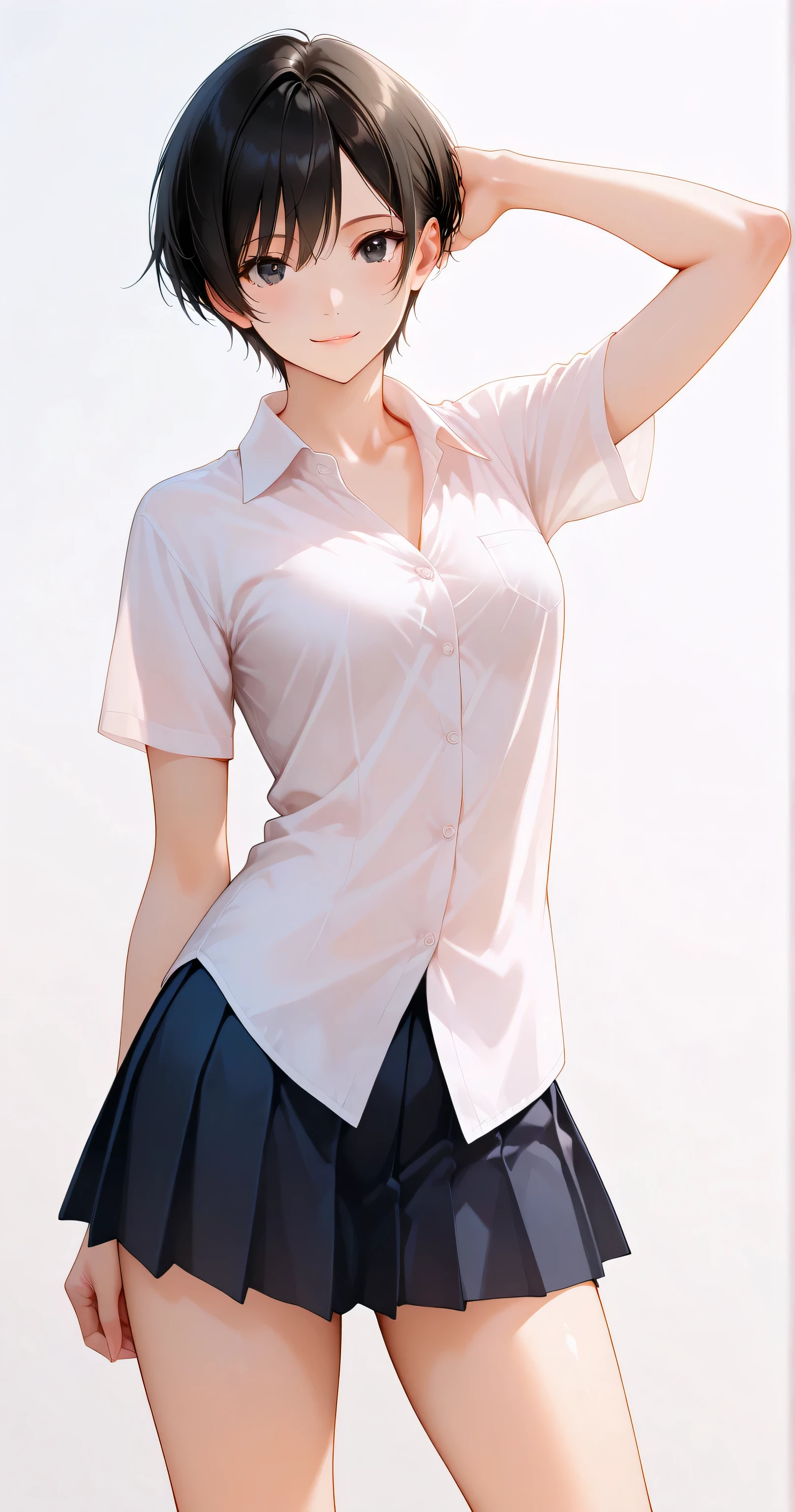(One woman), short bob, 18 years old, Japanese, brown eyes, brown hair, slim figure, flat chest, high school girl, school summer uniform
Blake
Facial expression and background
Her whole body got wet from a sudden rain, and her blouse became transparent, giving a faint glimpse of her bra