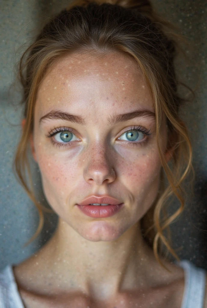 Reflector light , Masterpiece, Realistic, art of ANNIE LEIBOVITZ, Textured skin , Highest-quality , High Detailed photo , 8k, Canon EF 50mm f/1.8 STM (editorial photograph of a 30 year old woman), (highly detailed face:1.4) (smile:0.7) (background inside dark, moody, private study:1.3) ,rich colors, hyper realistic ,lifelike texture, dramatic lighting , cinestill 800, wavy hair, messy hair, curls, malicious smirk, Brown hair, freckles, blue eyes, white skin, jewels, necklace, melkor mancin comics, Janice Hanson, masterpiece, european woman, european skin, desire expression, naked
