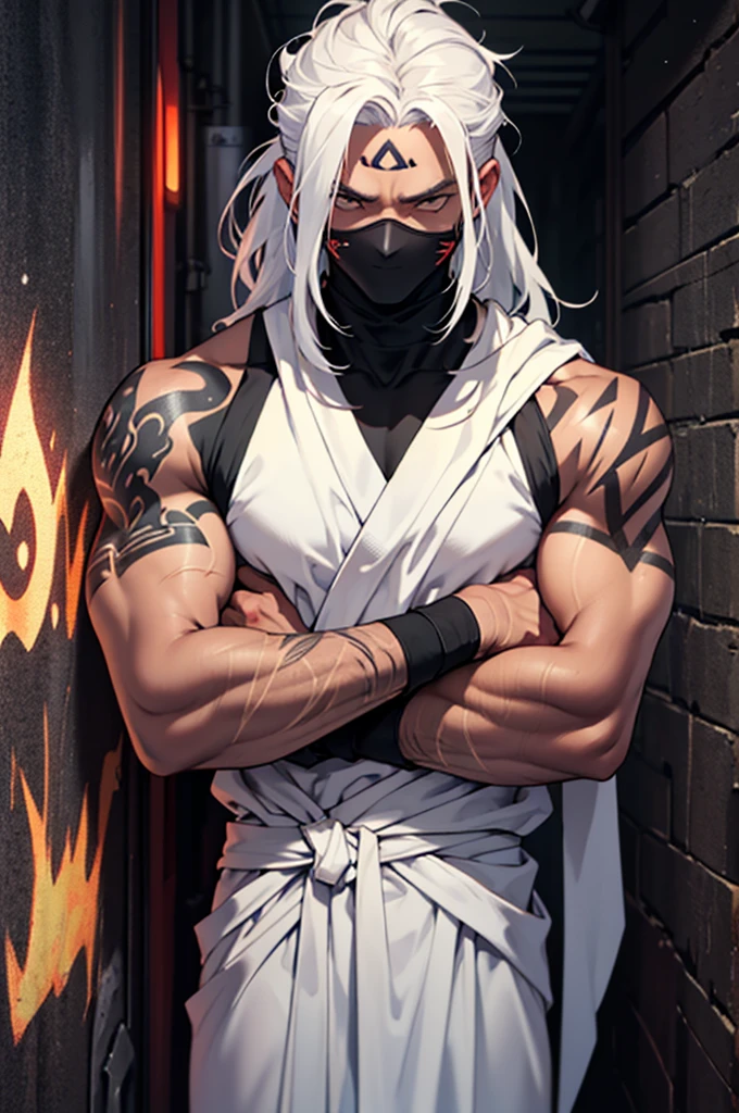Man with long white hair and fiery eyes 🔥