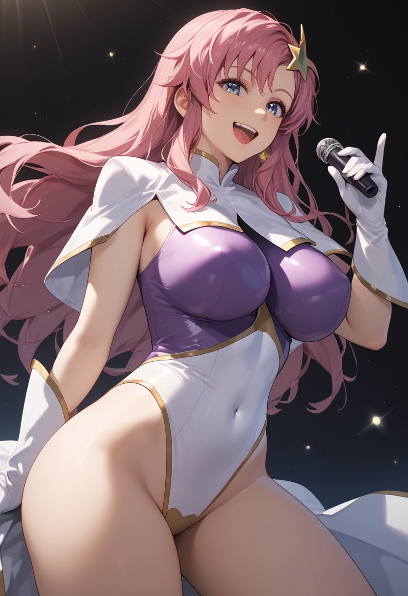 Saori o, Athena, long purple hair, blue eyes, bunnysuit, bunny ears, white bunny suit, golden details, smiling, masterpiece, elegance, golden pieces,