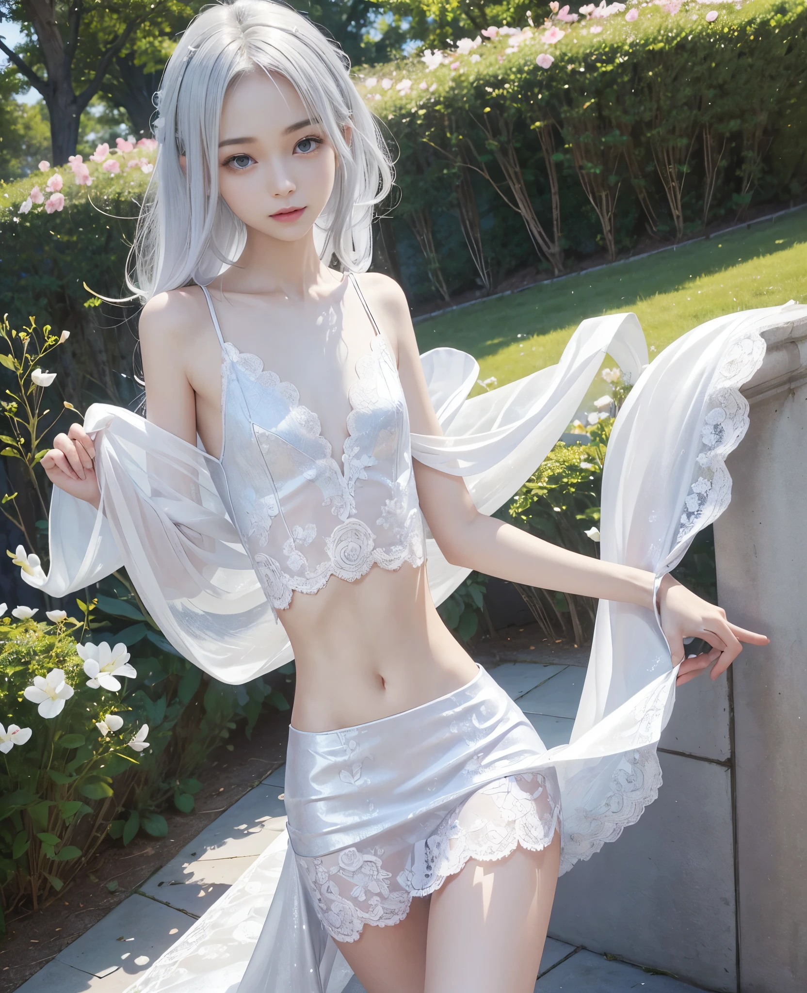 standing in the doorway, appearance - 21 years old, Japanese, Blue eyes, silver hair tied in a high ponytail, athletic build, medium-sized firm and toned breasts, firm peach-shaped ass, Full arm dream catcher tattoo, stud earrings in the ears.
clothes - blue translucent blouse, leather skirt, fits snugly around the butt and legs, White transparent tights