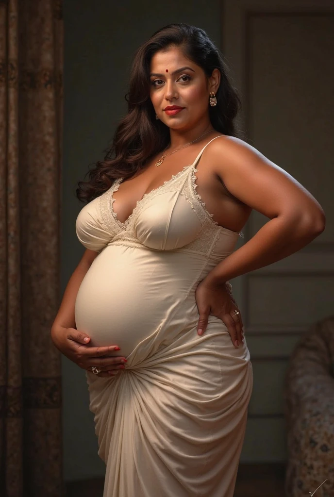 Salma Hayek, sad, depressed, miserable, pouting, long wedding dress, fat face, chubby body,bbw, morbidly obese, fat, pregnant belly, pregnancy, big womb