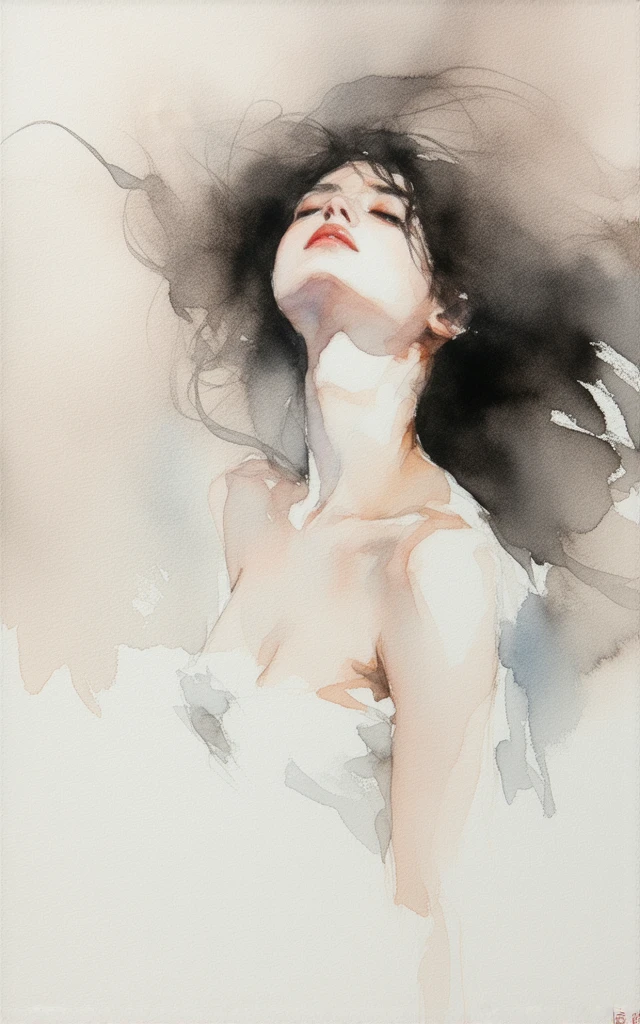 In a bra, peito, clivagem, Mago, Ethereal, mystique, Sobrenatural, celestial, futurista.Beautiful watercolor girl with large snow bra, art stations, arte conceitual, illustrations by Carne Griffiths and Wadim Kashin
