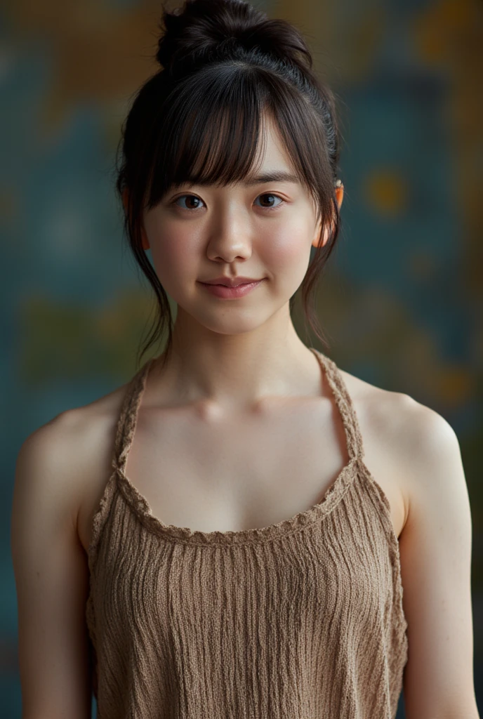 (highest quality, masterpiece), (beautiful 12 year old japanese girl), (freckles:0.6), soft light, ponytail, detailed eyes, brown eyed