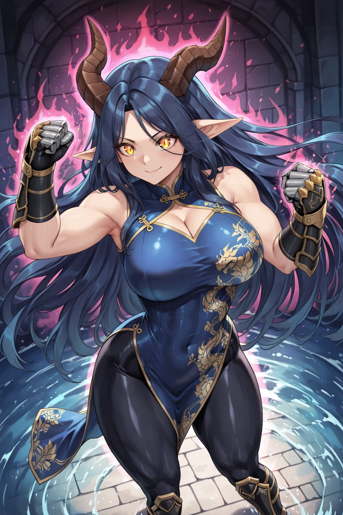 (best quality:1.2),(1 woman), Poppy, yordle, big ears, anime style, full body view,((blue skin, colored skin:1.2)),(metallic thong:1.2), (magenta eyes), blonde hair, twintails,(large breasts:1.4),big ass,(muscular body,toned muscles:1.4),perfect nipples, forging, surrounded by glowing coals and tools, with a finished piece of delicate metalwork on the table, peaceful evening ambiance with soft lighting from the forge fire, 8k wallpaper, professional photo