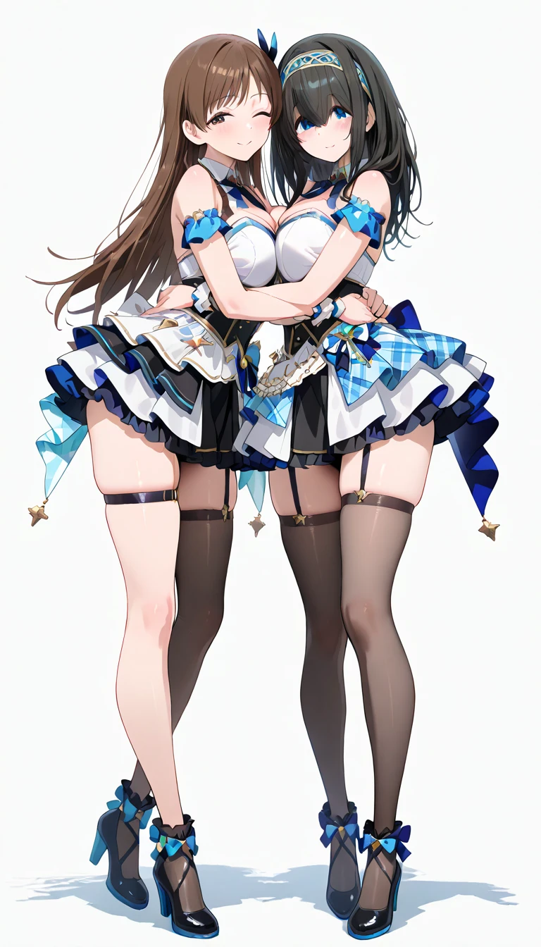3girls, ( (Digital) (8k ), medium breasts, (frilled swimsuit, thighhighs, detached sleeves)) , highest quality, marierose,1 girl,,,(Futuristic laboratory with large capsules)