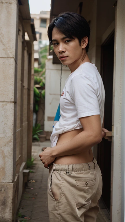 Handsome young man,Thai man,teenager,handsome,The backdrop is the seaside.