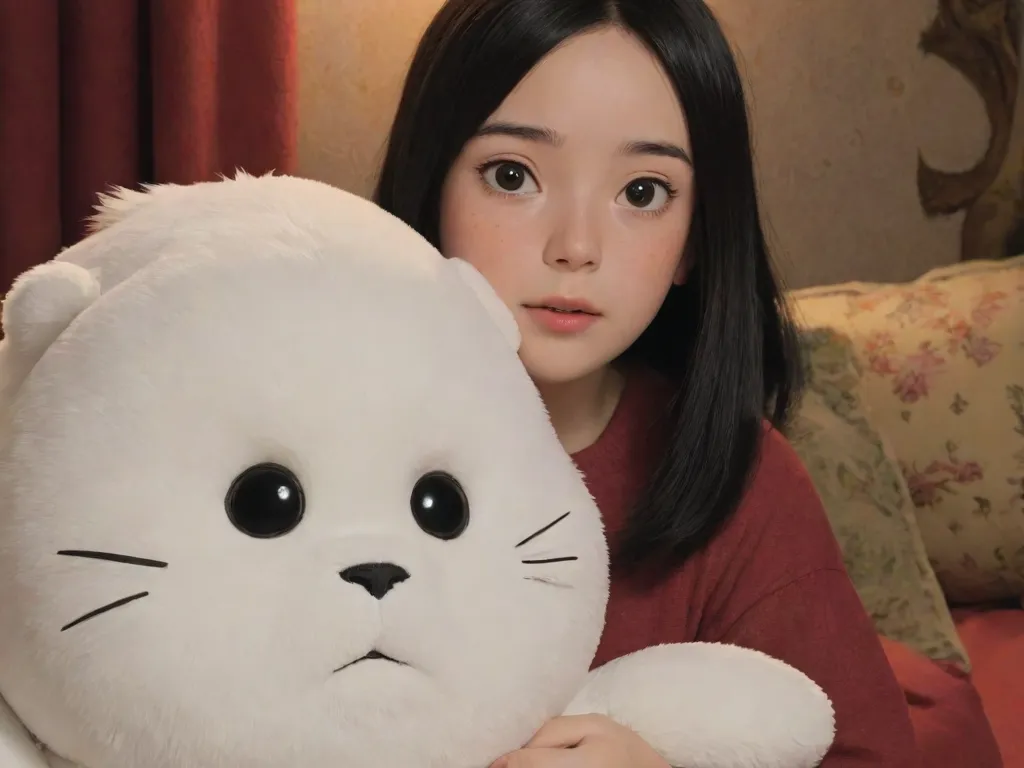 A doll with a white beard and long black hair and round black glasses