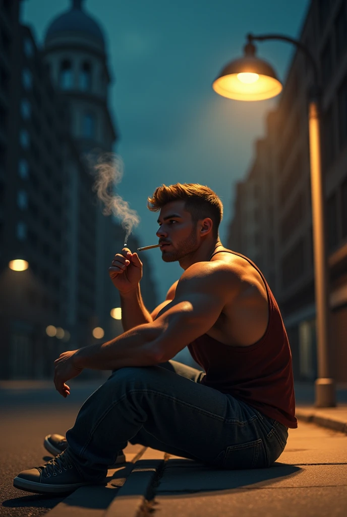 (masterpiece, best quality), RAW photograph, indirect lighting, homoerotic, a shirtless average 30yo man, stubble, redneck, raised arm armpit, sitting on concrete steps porch of small farmhouse, hazy, smokey, film, accurate proportionate, short crewcut dark blonde hair, hairy chest leg thigh knee calf foot barefoot, black shorts, summer evening, nighttime, Photorealistic, hyperdetailed, life-like, sharp focus, ((detailed realistic skin, life-like detailed realistic face)), cigarette, body hair, leg hair, 
<lora:GoodHands-vanilla:1>, <lora:epiNoiseoffset_v2:1>, <lora:add_detail:1>,