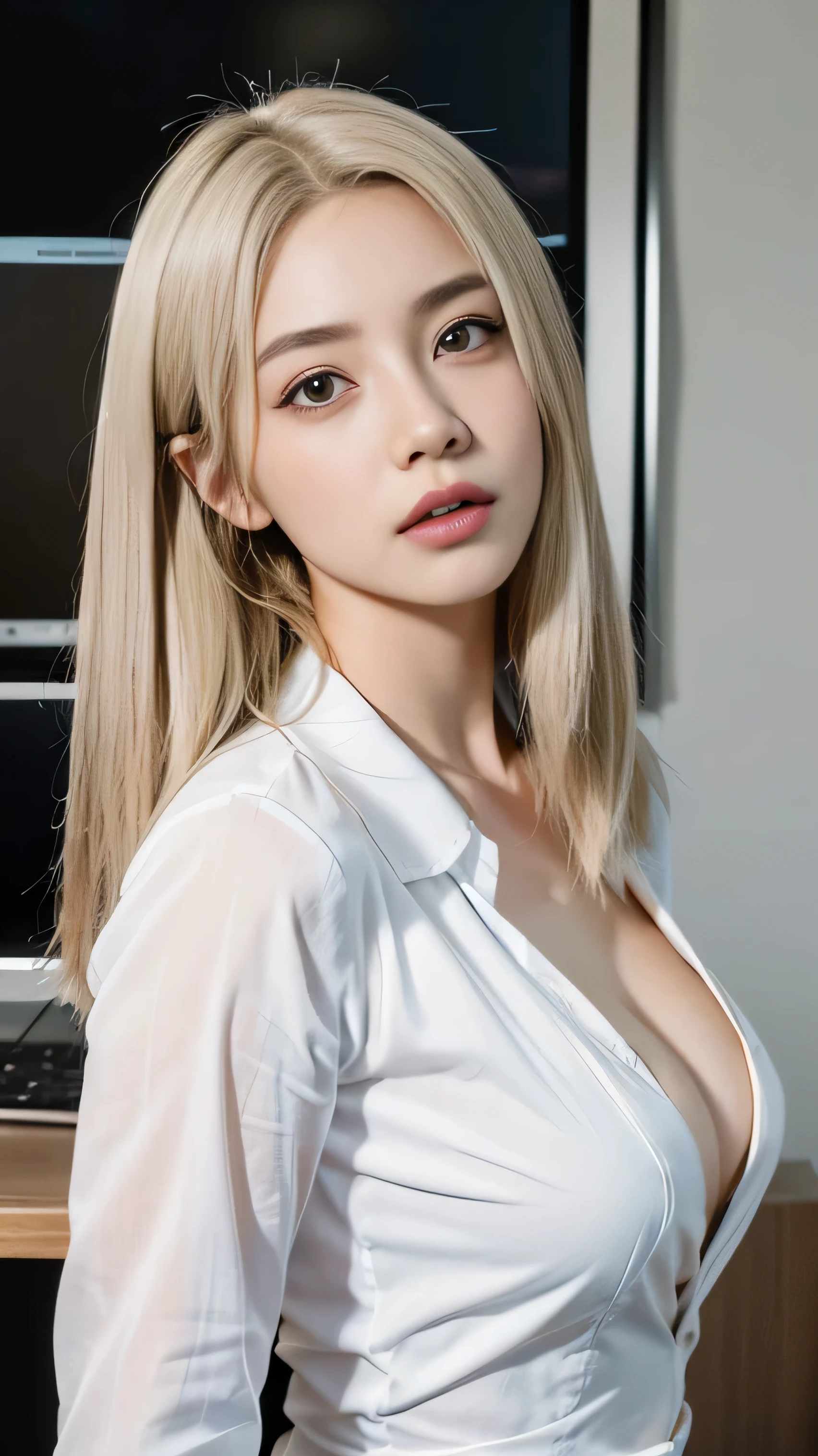 NSFW,(master piece:1.2),Best quality,2 girls,lilie,lesbian,Light kisses,relatives,Dear feelings,(Blonde and gray hair:1.2), Woman in magic school uniform, artsy photography, Soft light, , cleanness,((intimate, but not tight)), magic school uniform, closeup cleavage