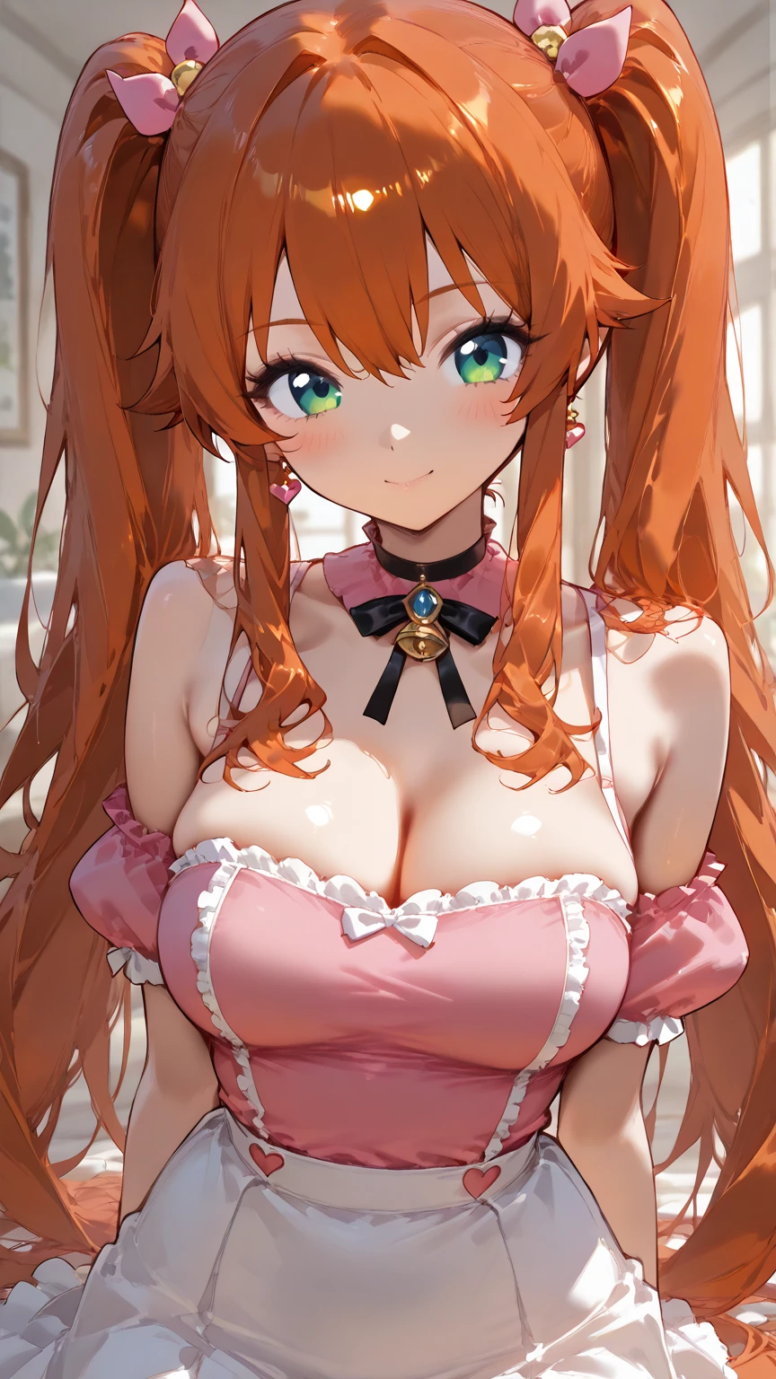 Very detailed CG Unity 8K wallpaper, Cute One lady, Mature Hair、lady ,beautiful lady, pale skin (Super masterpiece, Beautiful person, well detailed face polluted smile, Photorealistic, hyper realisitic), Perfect hands、Five fingers、Perfect hands、Perfect legs、Perfect toes、
((20year old、Pink Bra、Pink gorgeous skirt 、Best Bust、(Bust 85cm)、(large breasts)、
open chest wide、Happiness、A slender、Shy face、earrings、Get closer to your audience、Hide your arms behind your body:1.3))、
hiquality、visualart、Romance movie style、
(In a crowded city、seen by many people)、cleavage,cleavage cutout、(Sweaty all over:1.5)、midriff peek、、 (downblouse:1.5)、
pecorine, blue eyes, hair ornament, long hair, orange hair, tiara, braid, hair braid,
(nipples visible through clothes:1.2)