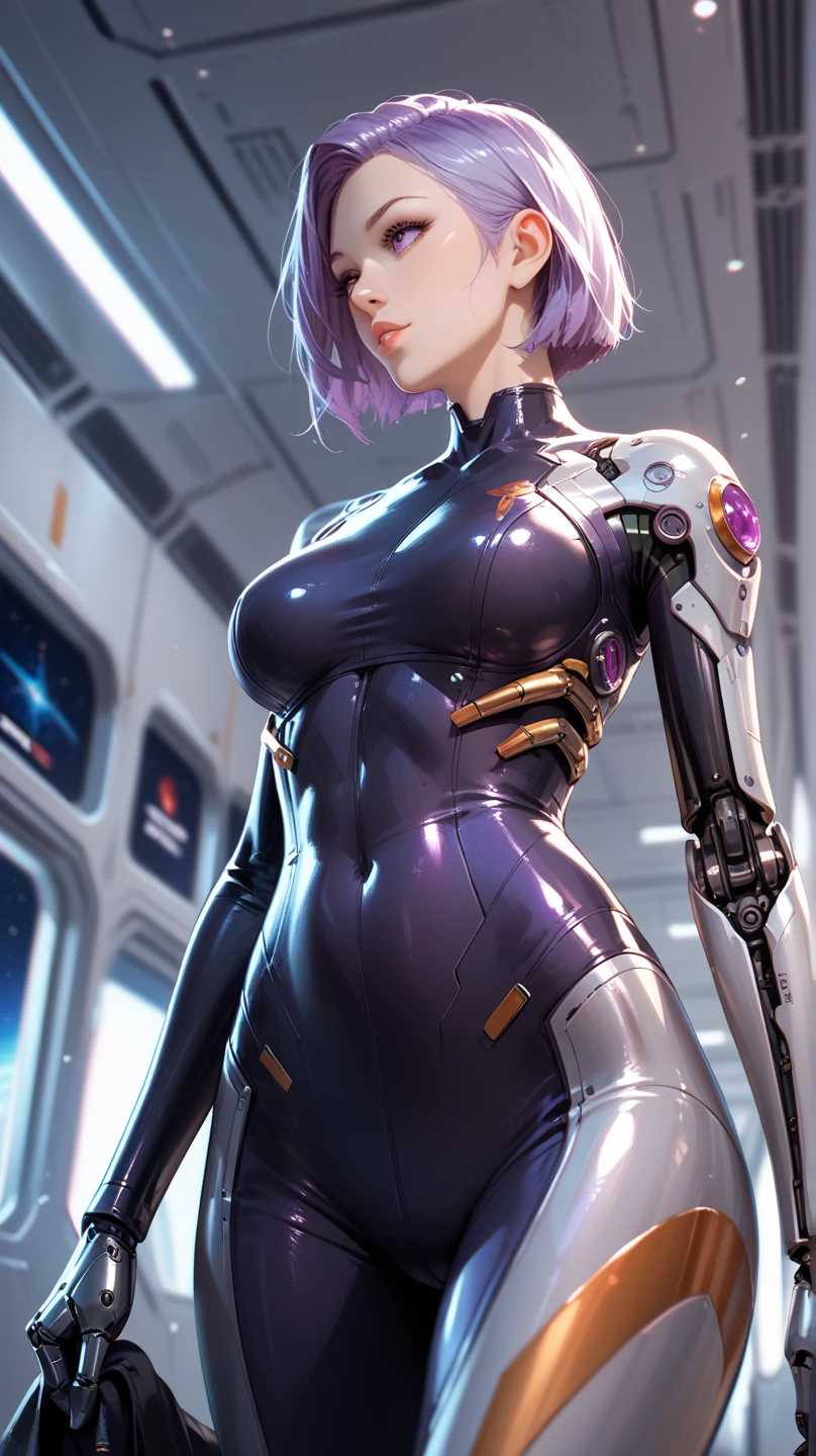 Cowboy shooting,Rei Ayanami,Adult version,40 years old,Neon Genesis Evangelion jumpsuit,黑暗of,long purple hair,美丽细致of眼睛,美丽细致of嘴唇,极其细致of眼睛和脸部,长长of睫毛,嚴肅of表情,Future city background,neon lights,blue and purple color palette,studio lighting,鲜艳of色彩,Super detailed,实际of,photo实际of,photo-实际of,生of,16k,ultra high resolution,movie shot,twilight lighting,Volumetric lighting,戲劇性of燈光,(photo实际of,realism,depth_of_venue:1.5),