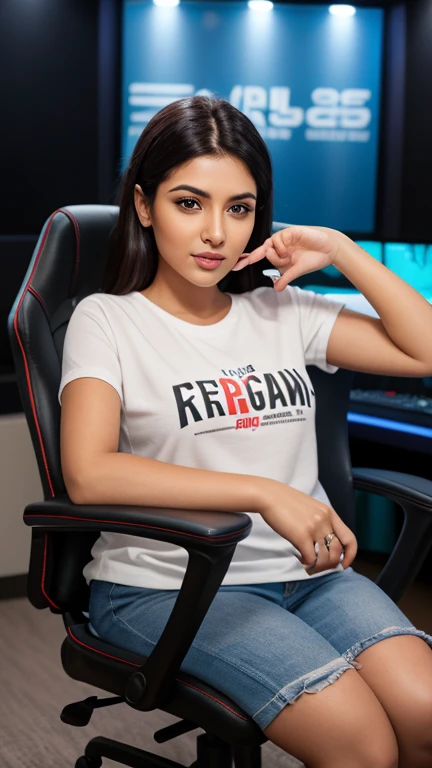 18 year indian girl sitting in gaming chair 