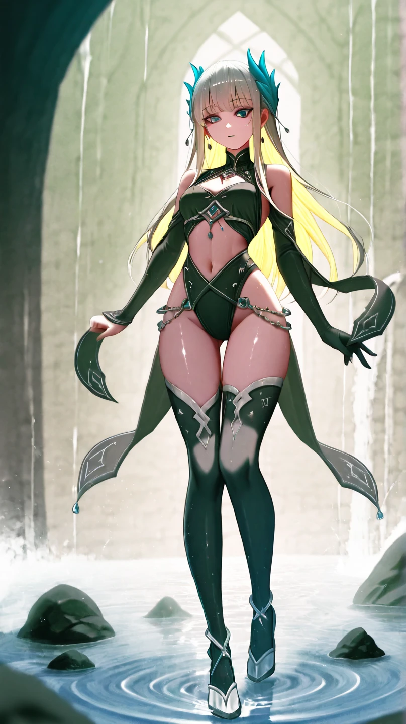 1 Girl、exteriors、шедевр、beautiful lighting、Detailed beautiful face、Detailed beautiful eyes、A high resolution、Ultra-fine illustration、an extremely delicate and beautiful、beste-Qualit、The whole body is shown、Feet first、(A MILF:1.2), 独奏, 30s, (has silver hair,poneyTail,Blue eyes),, Curvaceous, (shinny hair, Glossy eyes, shinny skin), Laugh, A smile, (shining skin:1.2), (turtle neck)、Pichi Pichi clothes、thighs thighs thighs thighs、simple clothes、Short hem、sleevless 、(Not wearing a skirt)、pelvis curtain、Armpits、A smile、black thighhighs、Watch your audience、under-boobs、blushed、perspiring、Jeweled、thick-thighs、Parting lips、pantyhose、Blushing cheeks