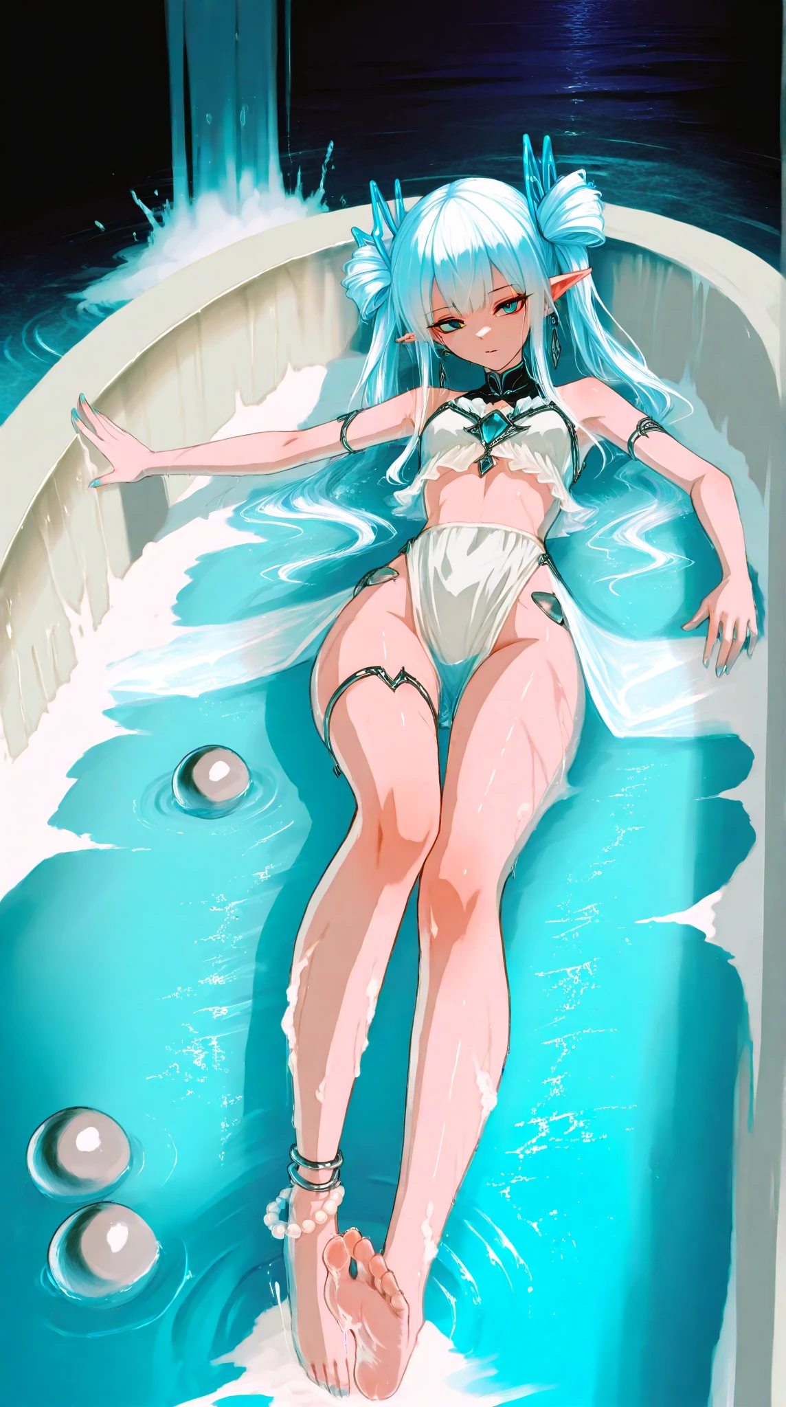 (winter girl:1.2, pool:0.9, white roses:1.1)