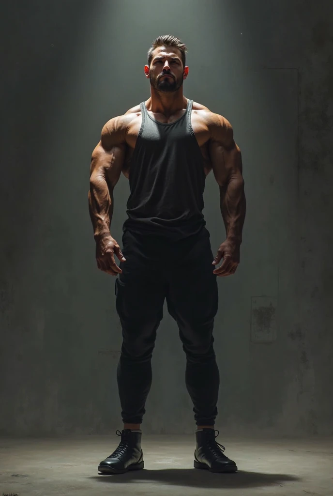 Create an image where the person appears in sportswear and is raising their shoulders with their forearms flexed.