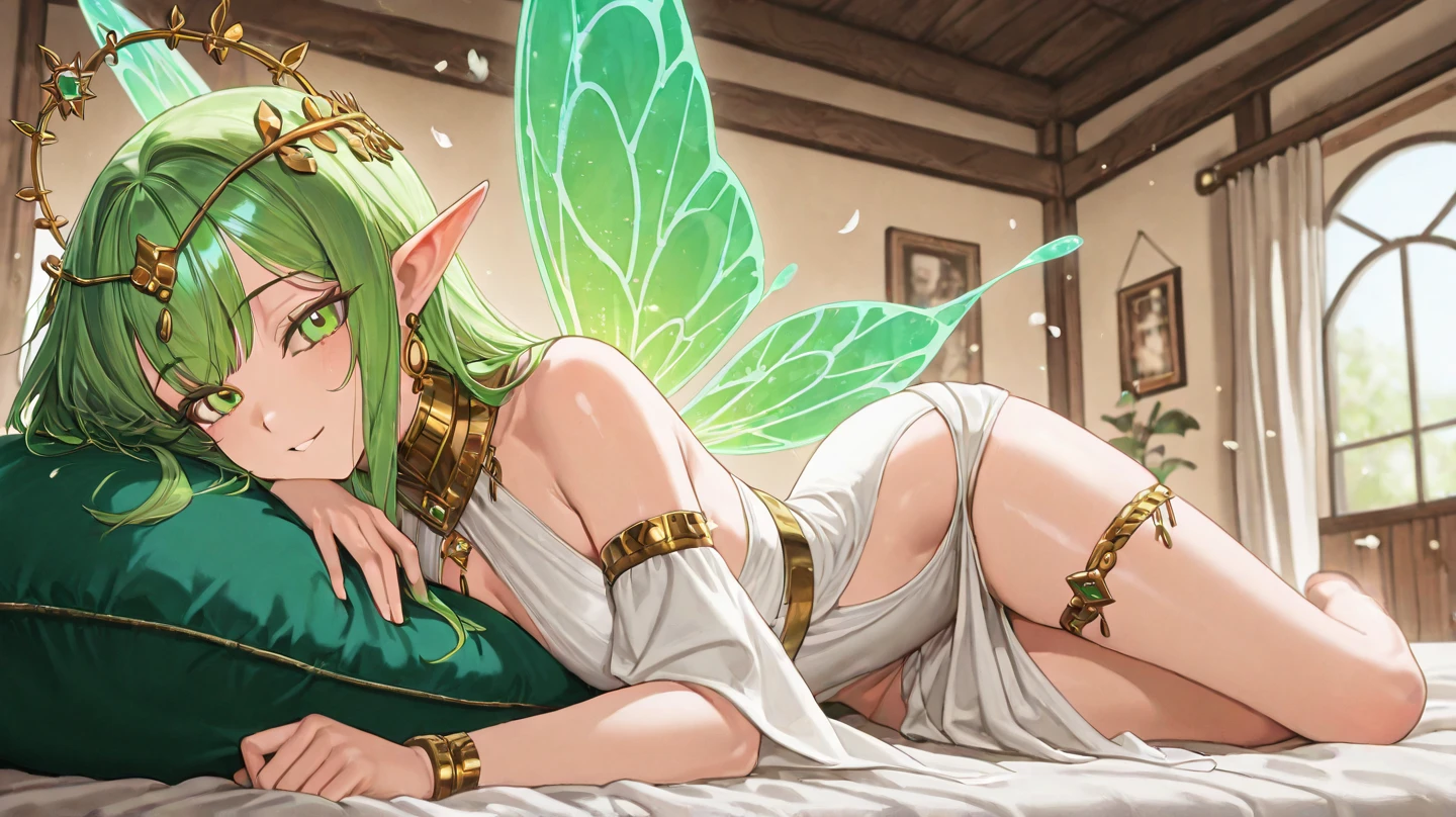 anime - style image of two sexy elf girls in green lingeries on a bed, wlop and sakimichan, loish and wlop, elf queen, with ivy, 2. 5 d cgi anime fantasy artwork, beautiful and elegant elf queen, alluring elf princess knight, elf girl, 8k high quality detailed art, elf princess, fantasy art style