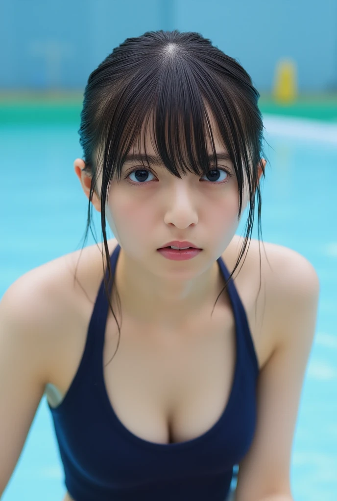 Japanese school swimsuits are so cute、perfect face,school pool,(baby face:1.2),