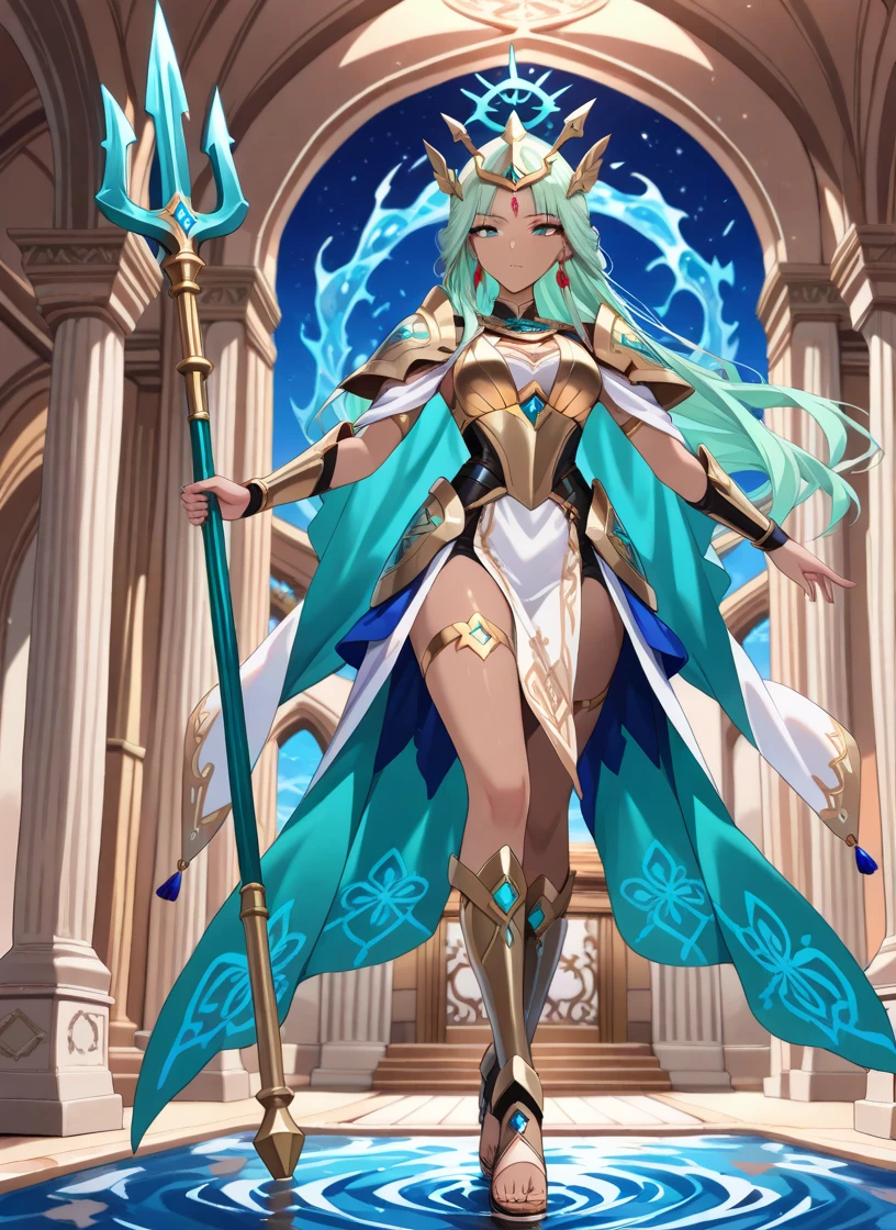 mujer valkiria exuberante y espectacular, ser de mitologia fantastica, se encuentra en el palacio de asgard, rodeada de tecnoligia y maquinarias iimpresionantes, donde abundan el oro, la plata , las piedras preciosas de diferentes colores y los diamantes, en un entorno de fantasia, (hiperrealista: detalles intrincados realistas), sonriente: sensual feature, (textura y entorno bien detallados, Pure perfect lighting).