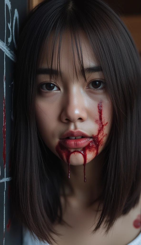 ((Highest quality)), ((masterpiece)), (detailed), (masterpiece:1.2), (Highest quality), (Visible everywhere:1.3) ,(非常にdetailedな), (8k, Complex), (Lens 135mm,1 1 1.8), (Realistic)(Black background:1.3), Portrait Photography, Side lighting,Edge lights up,Best Shadow,Area light source,Perfect Anatomy,perfect face shape,Best for women,Best Female Body,Improves skin texture,Fine fabric pattern,Precise beauty,Delicate and delicate skin,非常にdetailedな肌,Pale skin,Delicate hair,Glowing Skin,非常にdetailedな顔と肌の質感, Glowing Skin, Sharp details, 超Realistic, Fine and beautiful skin, 1 female, 30 years old, Japanese women, ((Bob Hair, short hair, Straight hair, bangs:1.3, Brown Hair)),Pervert woman, (((Only one face)), (((Frowning、Open your mouth、Squint your eyes))), (((From below:1.5, Looking at the audience:1.3, close))), Female dog, Browsing Caution, Parting your hair and sticking out your forehead,Silver earrings,Anguished expression,close your eyes,Drooling from the mouth,Close-up of face,泣き叫ぶようにOpen your mouth,ミディアムshort hair,((A close-up of the face from the front))Expression distorted in pain,Screaming in pain,Close your eyes,床に顔を押し付けられて泣き叫ぶClose-up of face,(顔の正面からClose-up of face)))A screen full of distressed faces,