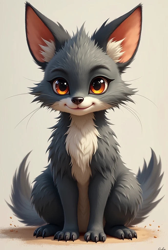 Create a furry character, done with. Anthropomorphic body with blue eyes, light gray fur with white, female and breasts 