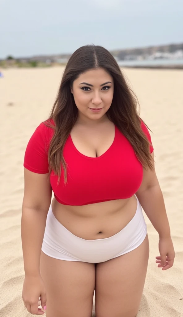 Beautiful 20 year old exotic Arabian-mixed race sexy woman with chubby but beautiful body. Bubble butt and realistic . She has vibrant silver white dyed hair, beautifully long and weavy, has deep light brown colored eyes, and wears make up. She is dressed with a sexy red skirt and a fitness tank top. Standing in a street corner, with a sexy pose. Looking at the camera, realistic photo