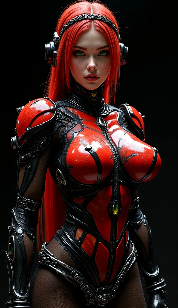 a portrait of Megan fox as armored carnage, (red carnage skinless muscular bio-mecha armor:1.25), (mouth wide open, carnage style:1.25), (upper body view:1.25), Realistic, Very detailed face and eyes, (masterpiece:1.1), (beautiful girl face:1.45)