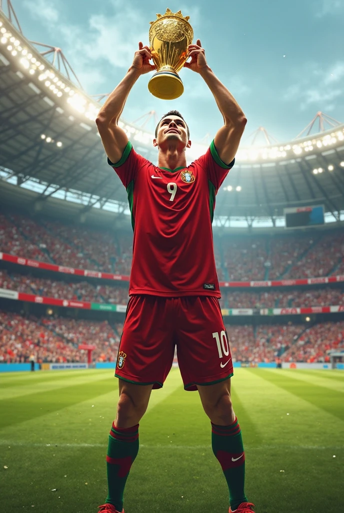 Cristiano Ronaldo carrying a world cup
