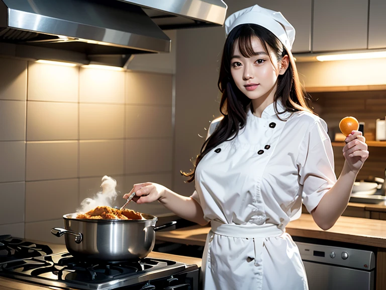 .((Woman in chef costume、Sit at the kitchen table、Legs open to the audience:1.5))，Chef cutting dry beef with cleaver, Shaped into eight large characters. The complex patterns on the surface of the beef are clearly visible, Exudes an attractive aroma. The kitchen is illuminated by lights, Highlight the professionalism of the chef&#39;s work、in the kitchen、rope、(Perfect body proportions，Red cheeks，Huge breasts，Slim waistline，Plump buttocks，Firm thighs:1.4)、Sagging lower back、Sweating、wet hair、Covered with water、Top quality、masterpiece、Photogenic、Front focus:1.0、Depth of Field,Bokeh、Midsummer Stadium、In the house、超Practical，Reality，Practical，sweating a lot,full body sweat ribbon，Bright brown hair，8K original image，High resolution， Guy with cool expression,，Beautiful eyes in every detail，Long eyelashes，Beautiful double eyelids，Narrow your eyes，Painful expression，(open mouth，Saliva at the corners of the mouth，pant，Breathe through your mouth)，Provocative eyes