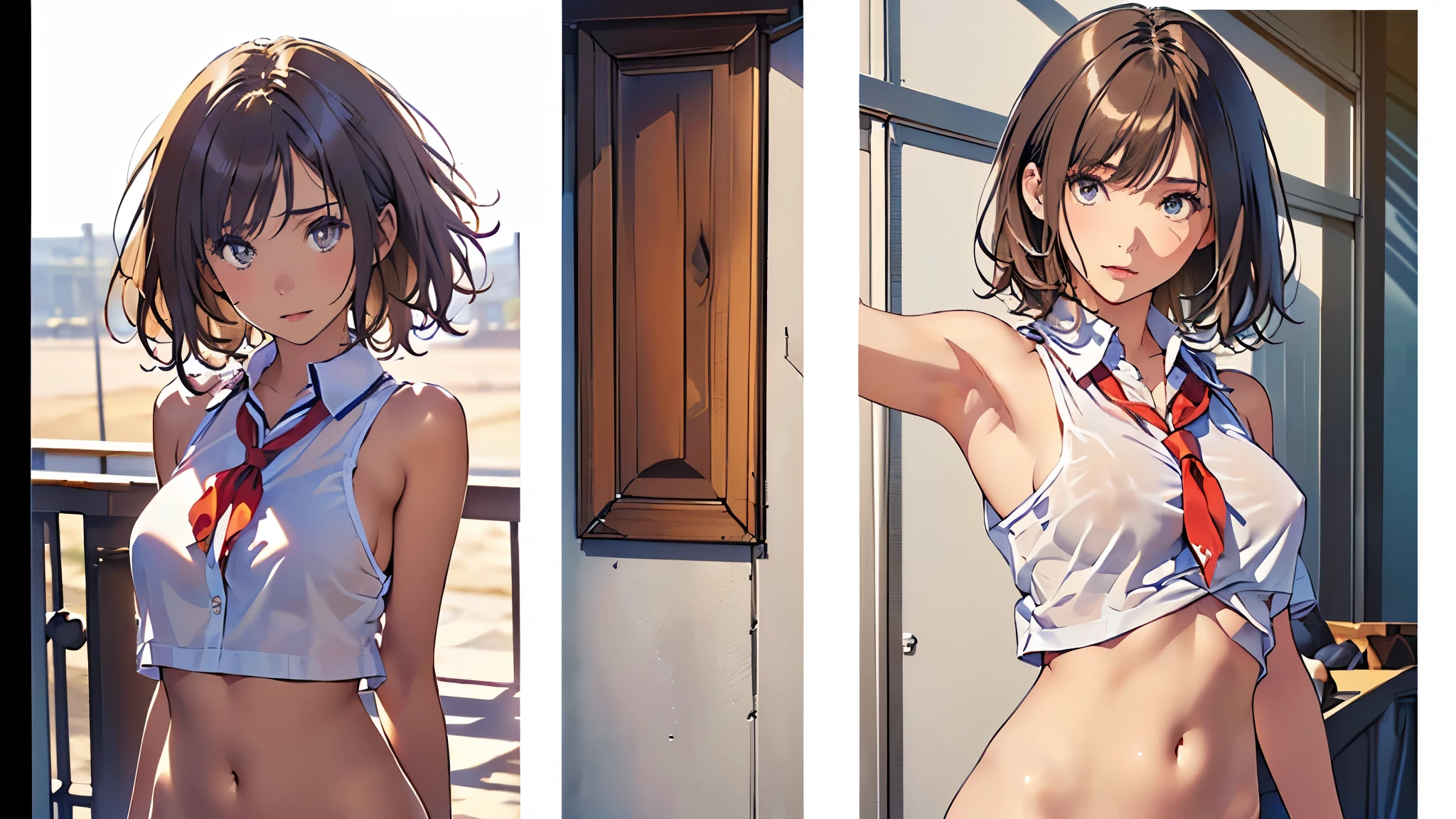 NSFW (Highest quality:1.5, High resolution, uhd, 4K, Detailed lighting, Shaders), ((Misaka Mikoto)) ,solo short hair Brown Hair Brown eyes Cool face Volleyball Uniforms Realistic gym Sweat Super oily skin Preparing for exercise No ball No sleeve Cowboy Shot: Realistic locker room blush depressed Face distorted by pleasure Resisting Pleasure Blushing cheeks wet Nipples licked Overflowing body fluids Spurting body fluids ((Lean back)) (((Ecstasy)))++ Completely naked topless