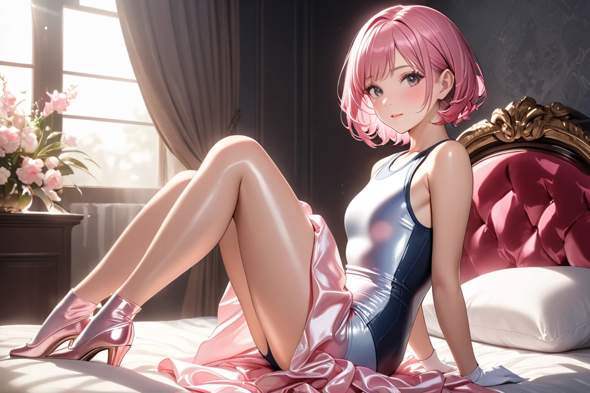 masterpiece,(best quality,:1.3),4k,world masterpiece theater,
a girl is sitting on couch and looking at the viewer,ribbon,fishnet legwear,dim lighting,flower hair ornament,(white_high_heels:1.1),
baiou,<lora:ç½é¸¥_å¥ç¹æ¶ä»£:0.6>,pink hair,translucent_white_dress,translucent pajamas,light smile,perfect body,toenail polish,